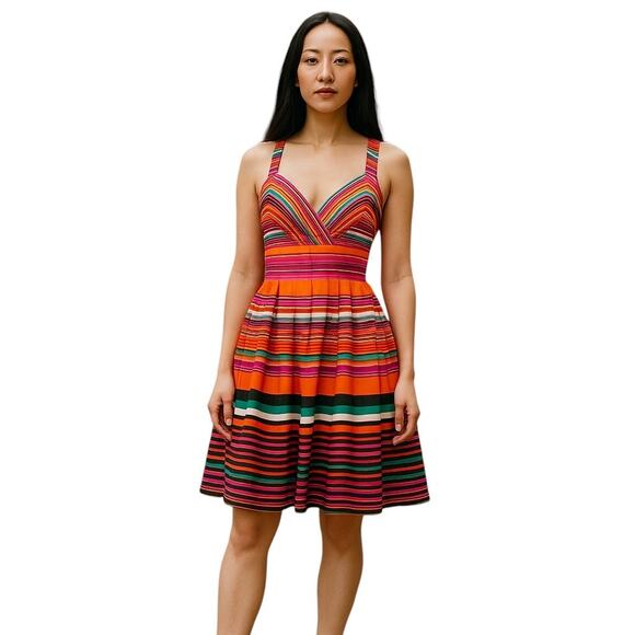 Calvin Klein Cotton Dress size 2 Bright Rainbow Summer Preppy Stripes - Picture 4 of 6